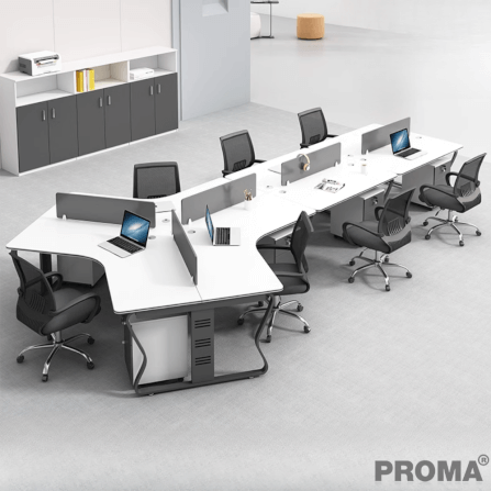 [Pre-order] โต๊ะทำงาน Proma-POD-05 สีขาว/ดำ แบบ 7 ที่นั่ง (มีตู้เอกสาร)_12